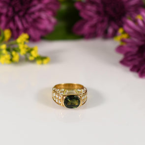 3.5ct Oval No-Heat Green Sapphire w Collection Quality Diamonds in 18K Gold