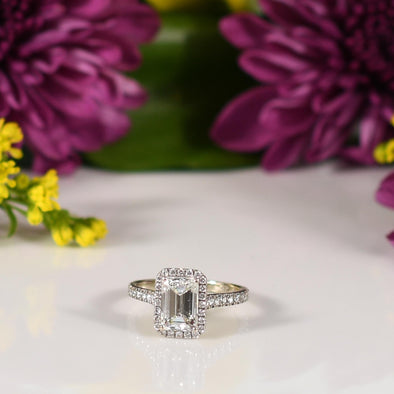 1.71ct Emerald Cut GIA Diamond Engagement Ring w Halo in 14K White Gold