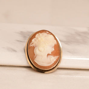 Vintage Female Bust Cameo Antique Converter Pendant Brooch 14K Yellow Gold