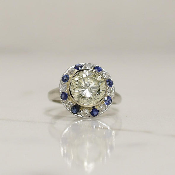 Palladium 2.44 CTW Diamond and Sapphire Vintage Ring