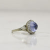 Art Deco No Heat Blue Sapphire With Diamond Halo Ring