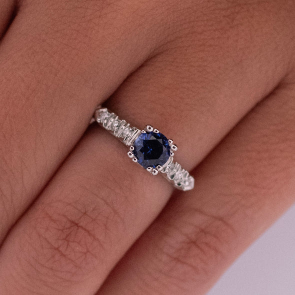 Vintage Platinum Royal Blue Natural Sapphire and Diamond Solitaire Ring