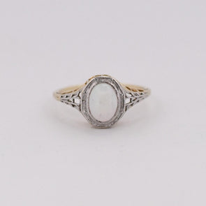 Opal Filigree Ring 14K Yellow Gold With Platinum Top