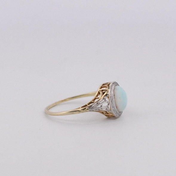 Opal Filigree Ring 14K Yellow Gold With Platinum Top