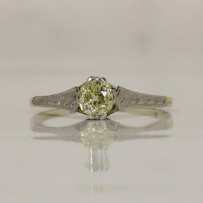 Edwardian Half Carat Yellow Old Miner Cut Diamond Two Tone 14K Solitaire Ring