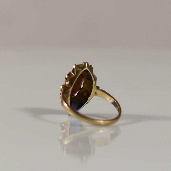 Vintage Garnet Marquise & Enamel Ring