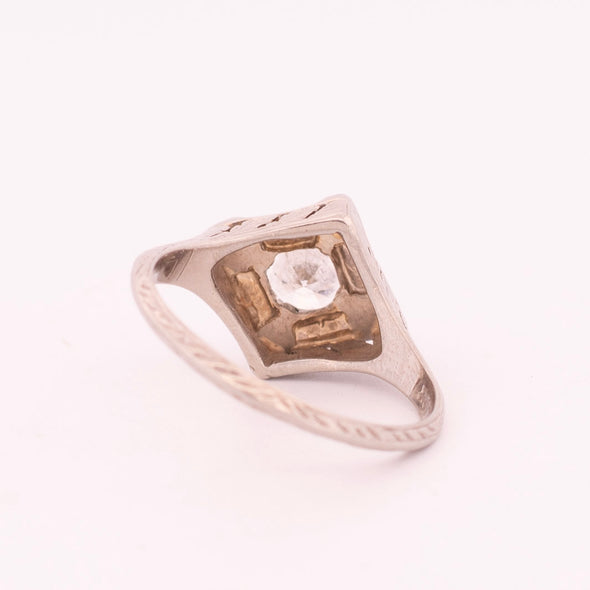 Art Deco 1/2 Carat Old European Cut 18K White Gold Solitaire Diamond Ring