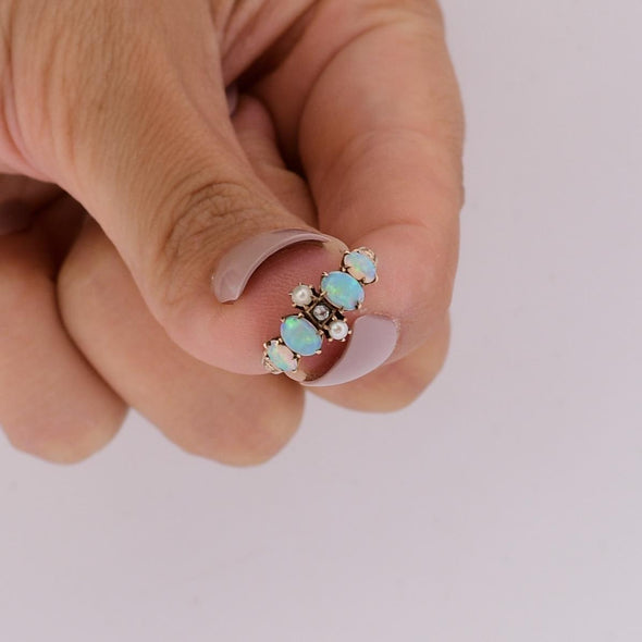 10K Opal, Pearl, and Diamond Gemstone Ring