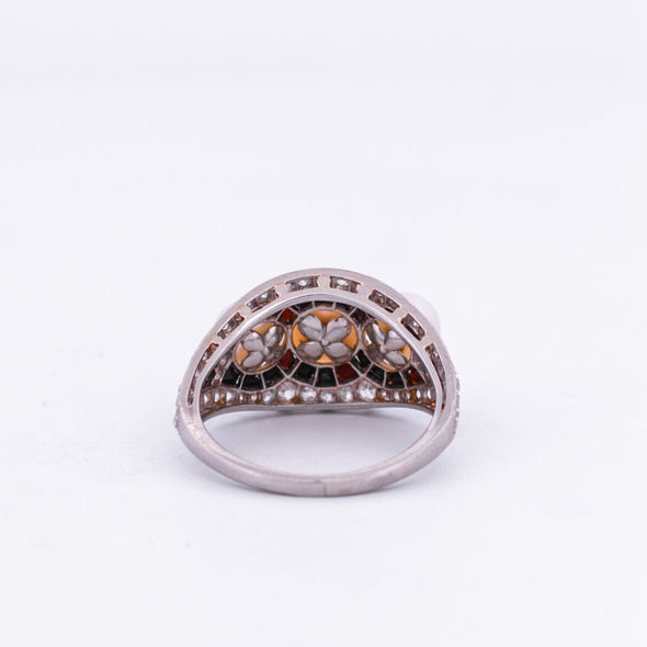 Estate Diamond Onyx 5-6mm Pearl Platinum Band Ring