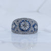 Circa 1920's Art Deco Platinum Pave Diamond and Blue Sapphire Ring