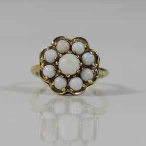 Vintage Opal Flower Yellow Gold Statement Ring