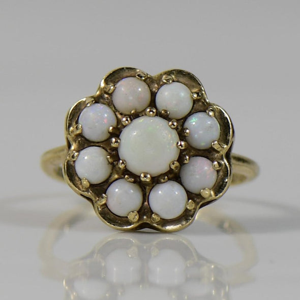 Vintage Opal Flower Yellow Gold Statement Ring