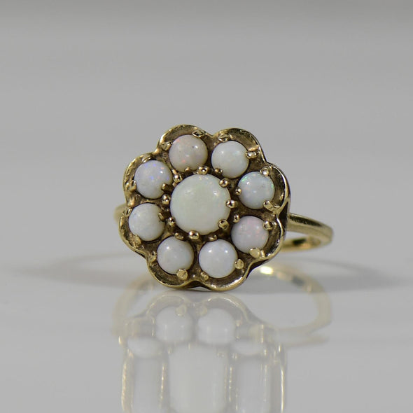 Vintage Opal Flower Yellow Gold Statement Ring