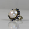 Large Mabe Pearl w Sapphires 14K White Gold Cocktail Ring