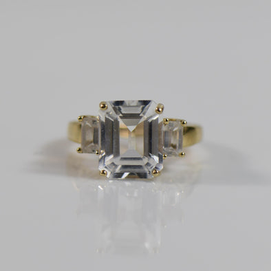 Emerald Cut Topaz 3 Stone Gemstone Ring in 10K Gold