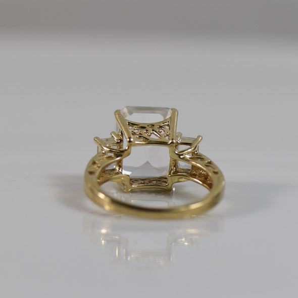Emerald Cut Topaz 3 Stone Gemstone Ring in 10K Gold