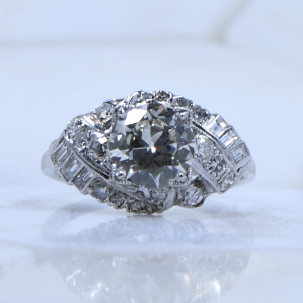 Circa 1930's Art Deco Platinum 1.78Ct Old European Cut Diamond Ring