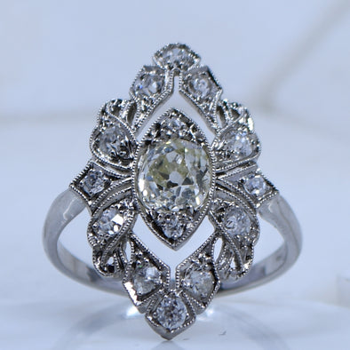 Circa 1910's Edwardian Platinum TRAUB Floral 1.02Ct Old Mine Cut Diamond Antique