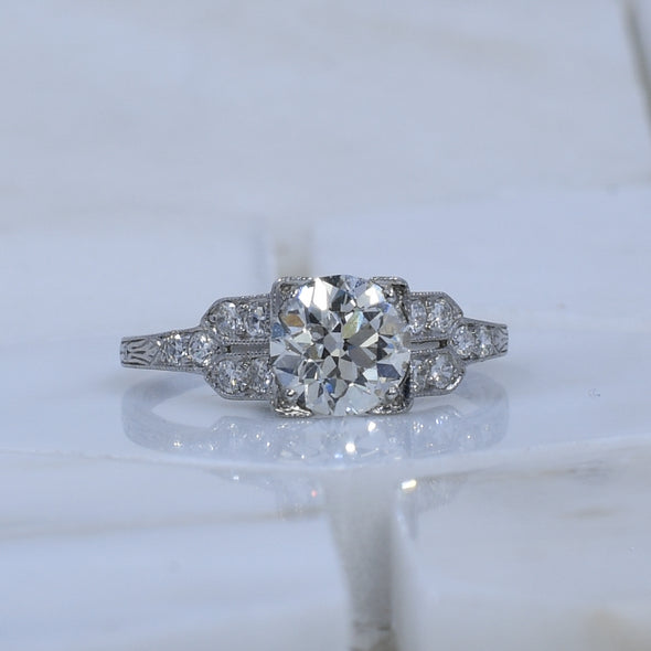Circa 1920's Platinum 1.52 CTTW Old European Cut Diamond Engagement Ring