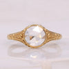 1900's Victorian 18K Gold Rose Cut Diamond Low Profile Filigree Carved Solitaire