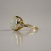 1920's Art Deco 14K Two Tone Bezel Set 4.5ct Oval Opal Cabochon Solitaire Ring