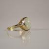 1920's Art Deco 14K Two Tone Bezel Set 4.5ct Oval Opal Cabochon Solitaire Ring