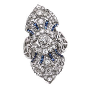 Circa 1910's Edwardian Platinum Diamond & Sapphire Old Brooch Conversion Sheild