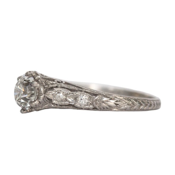 Circa 1910's Edwardian Platinum .93 ct Old European Cut Diamond Engagement Ring