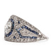 Circa 1920's Art Deco Platinum Pave Diamond and Blue Sapphire Ring