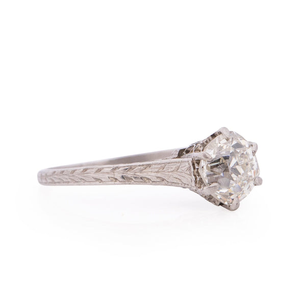 Dated 1901 Edwardian Platinum 1.0CT Diamond Cathedral Shank Engagement Ring