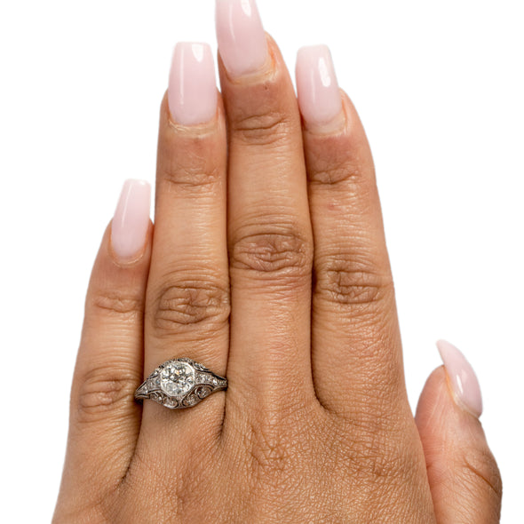 Circa 1901 Edwardian Platinum .98Ct Diamond Antique Filigree Engagement Ring