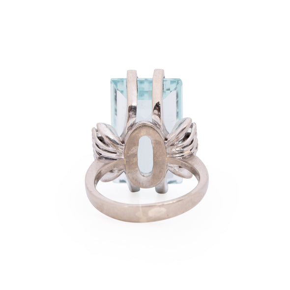 Vintage 18K White Gold 11.2 Ct Step Cut Aquamarine Cocktail Ring from the bottom showing under gallery 
