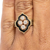 Victorian 14K Yellow Gold Alhambra Four Stone Fashion Ring on the hand from the top 