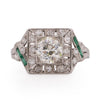 Circa 1920's Art Deco Platinum 1.26 Ct GIA Certified Diamond and Emerald Ring