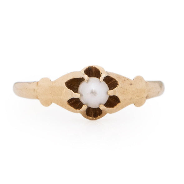 Victorian Cultured Pearl 14K Yellow Gold Belcher Solitaire