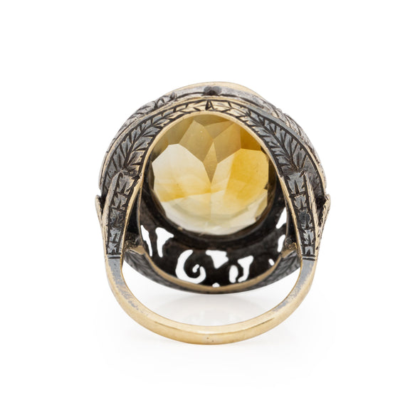 Victorian Two Tone 18K and Sterling Silver Antique Citrine Ring