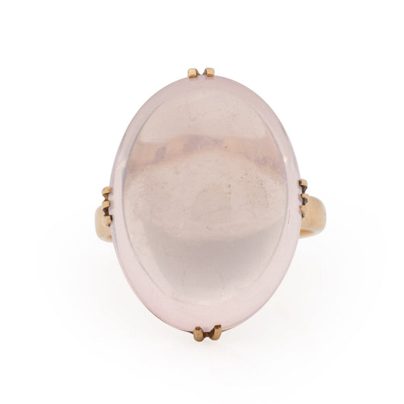 Vintage Art Deco Style 18K Yellow Gold Approximately 18.3 Ct Cabochon Lavender Moonstone Fashion Ring from the front showing the over all design 