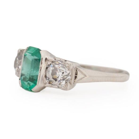 Circa 1920's Art Deco Platinum GIA Certified F1 Natural Zambian Emerald and Diam