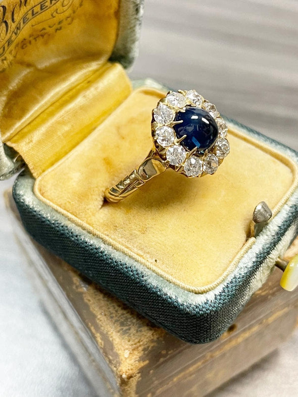 Victorian Cambodian Cabochon Sapphire and Diamond Ring