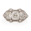 Circa 1920's Art Deco Platinum GIA Certified Three Stone Old European Cut Ring