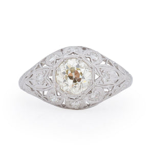 Dated 1927 Art Deco Platinum 1.1Ct Old European Cut Solitaire Diamond Ring