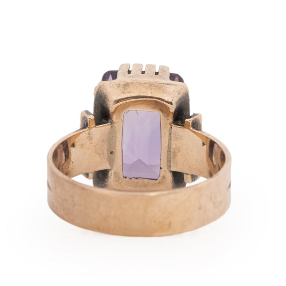 Victorian 10K Rose Gold Antique Purple Amethyst Fashion/Statement Ring from the bottom peaking under the gallery 