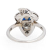 Art Deco 14K White Gold Old European Cut Diamond and Blue Sapphire Acorn Ring