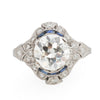 Circa 1910's Edwardian Platinum 2.34Ct Old European Cut Diamond & Sapphire Ring