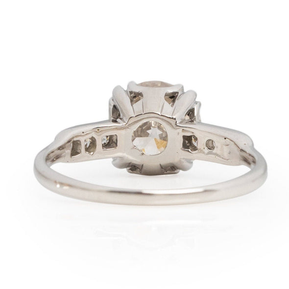 Circa 1930's Art Deco 18K White Gold Over 2Ct Old Mine Cut Diamond Ring