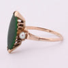 Retro 14K Yellow Gold Green Jade Navette and Pearl Accent Three Stone Fashion Ring from the right 