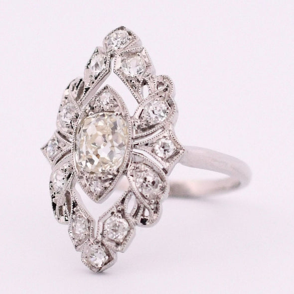 Circa 1910's Edwardian Platinum TRAUB Floral 1.02Ct Old Mine Cut Diamond Antique