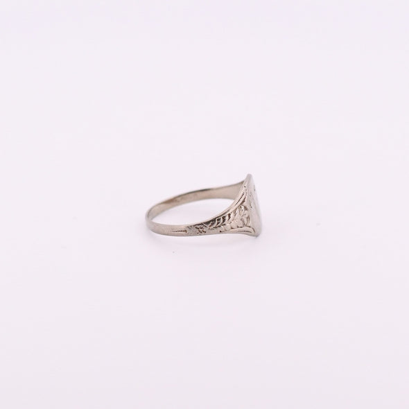 Art Deco Floral Engraved Personalized "V" Signent Ring