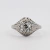 Circa 1920's Art Deco Platinum Antique Filigree Old European Cut Diamond Ring